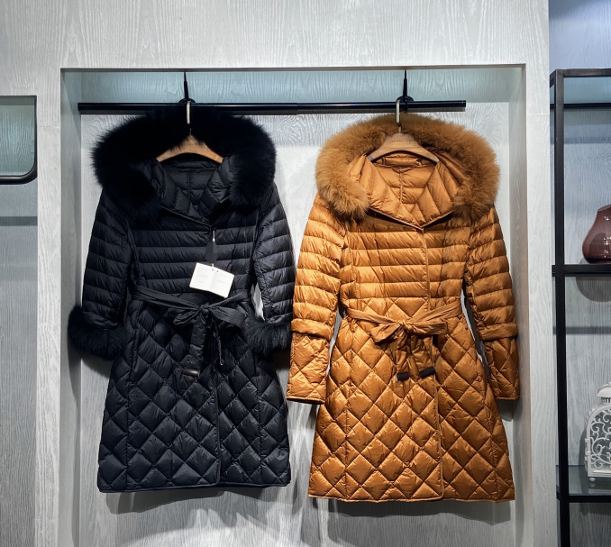 down jacket 21 slim and light fur collar single white duck women's black