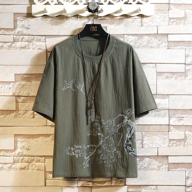 Short Sleeve Linen T Shirt Men'S Summer White Black Tshirt Top Tees Chinese Fashion Clothes OverSize 4XL 5XL O NECK 210629