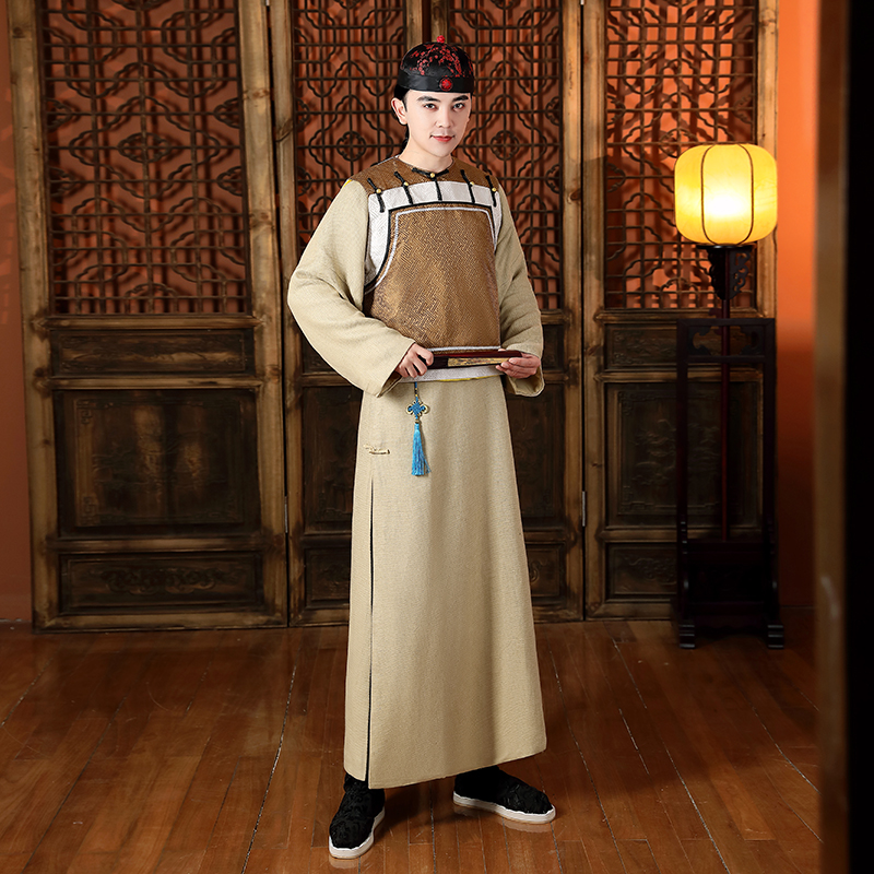 Retro ethnic clothing for men Qing Dynasty prince gown Chinese Ancient Costume folk Robe TV Film performance stage wear Asian tang suit