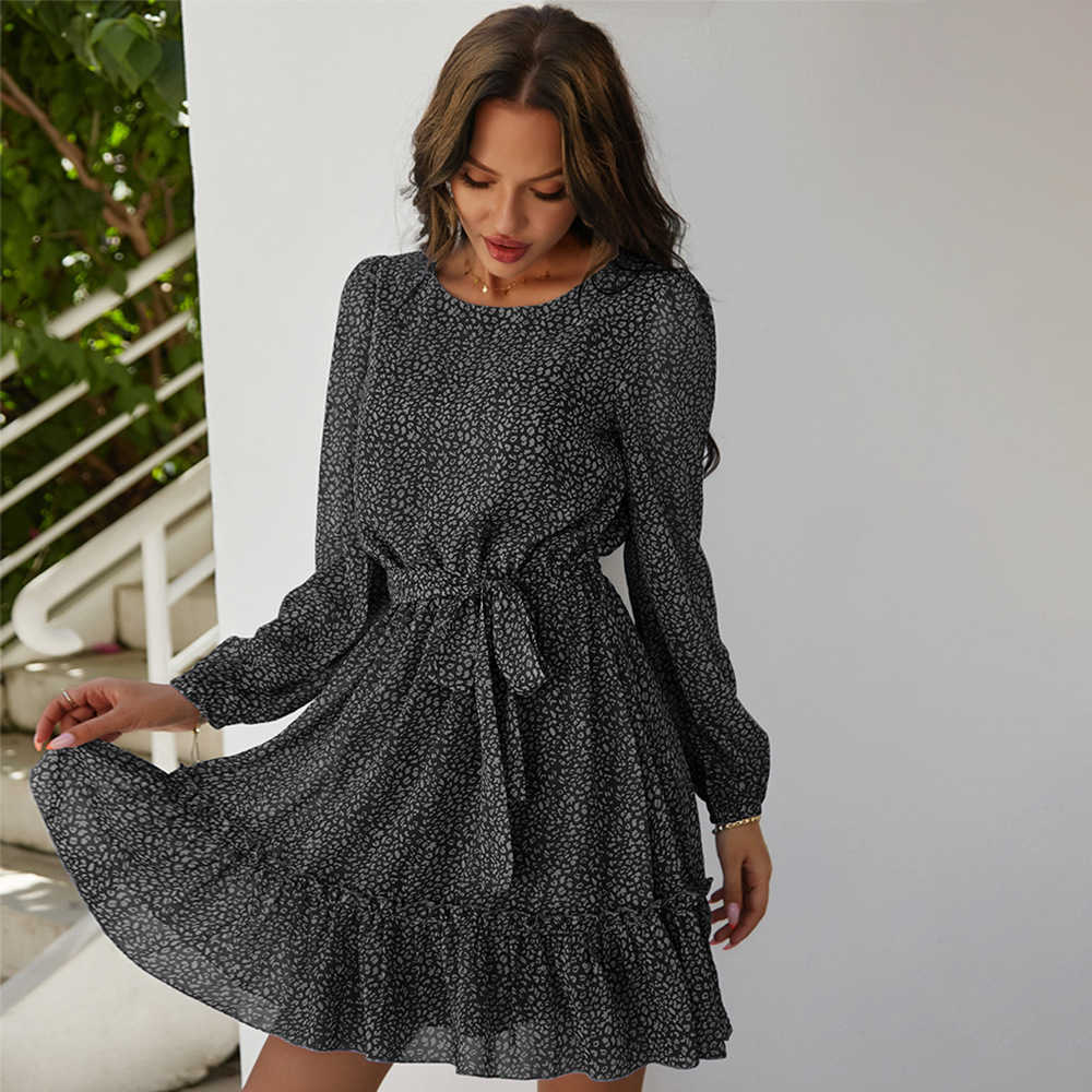 Ladies Vintage Mini Chiffon Dress Women Casual Long Sleeve Ruffles High Waist Bohemian Spring Summer Women Dress Vestidos Female 210630