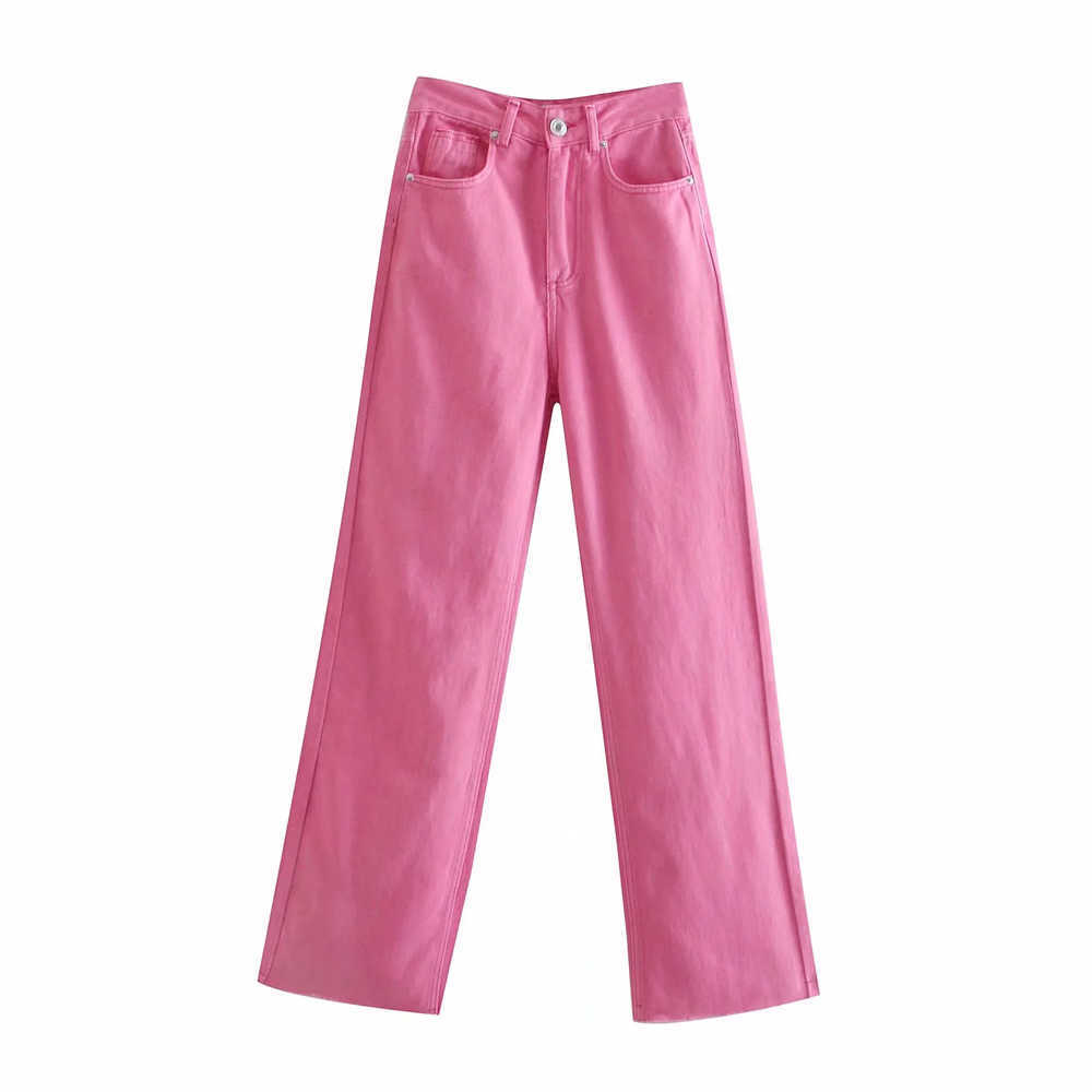 ZA women Slacks candy colors Jeans Mujer full length Wide leg denim pants pocket loose fashion Trousers High waist Pantalon 211006