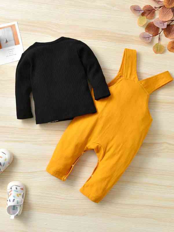 Baby Ribbed Knit Top & Pinafore Jumpsuit SHE