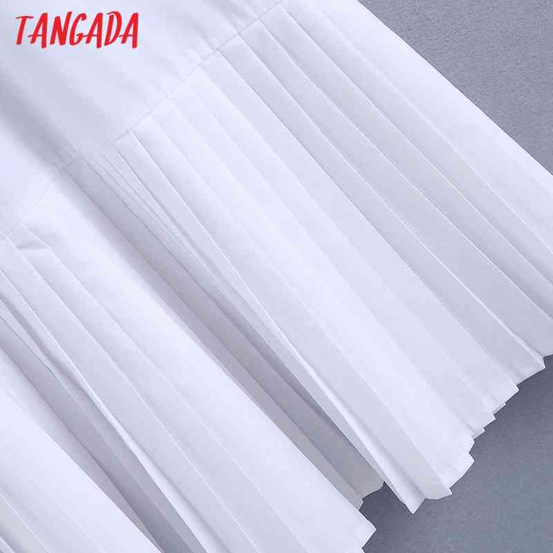 Women Chic Fashion White Pleated Shirt Dress Vintage Long Sleeve Female Dresses Vestidos BE469 210416