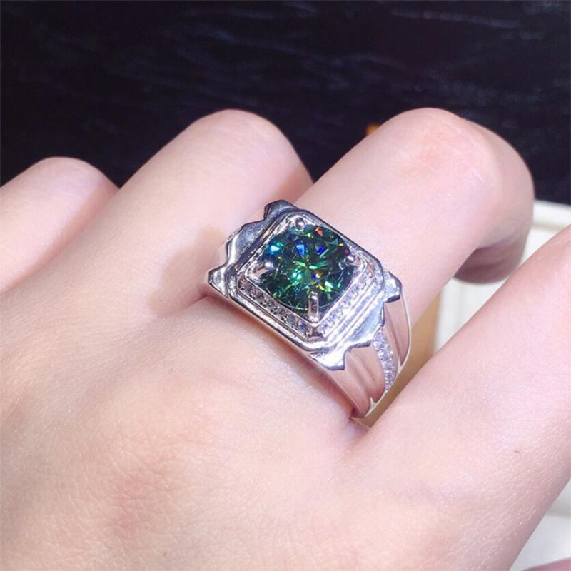 2CT Wedding Rings - Sterg Sier Round Cut Emerald CZ Dia Gemstones Adjustable Ring