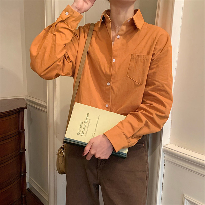 Korean Long Sleeve Leisure Minimalist Solid Loose Stylish High Quality OL Brief Women Casual All Match Shirts 210421