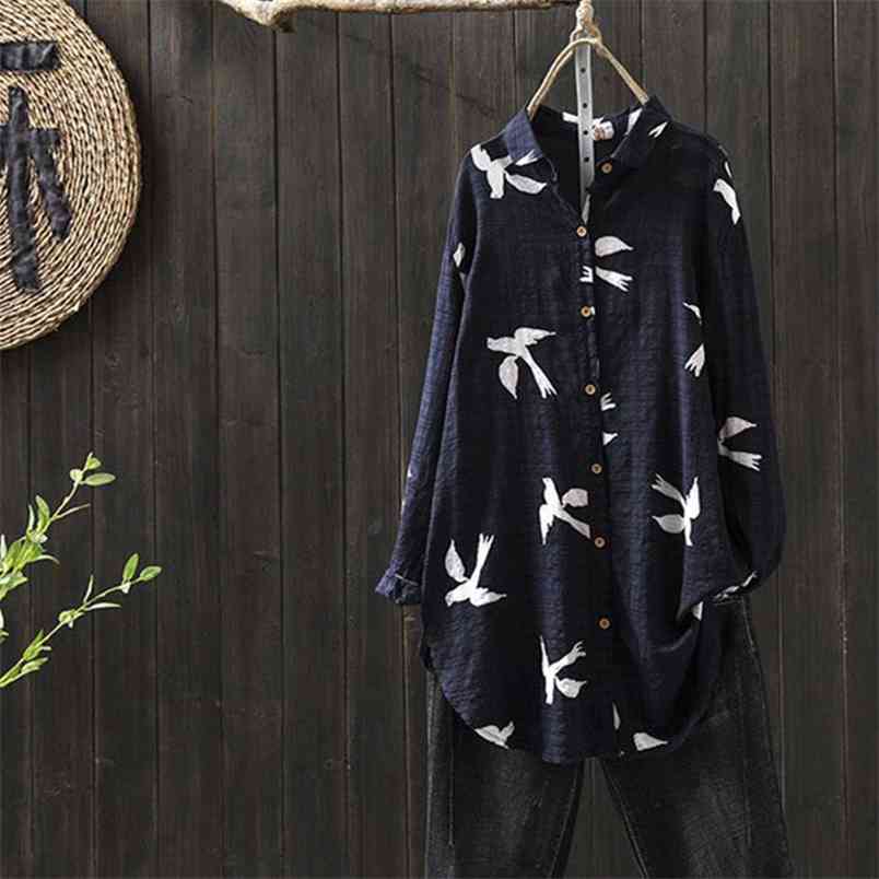 Arrival Spring Women Shirt Plus Size Long Sleeve Loose Casual Blouse Ladies Tops Vintage Print Blouses Big D11 210512