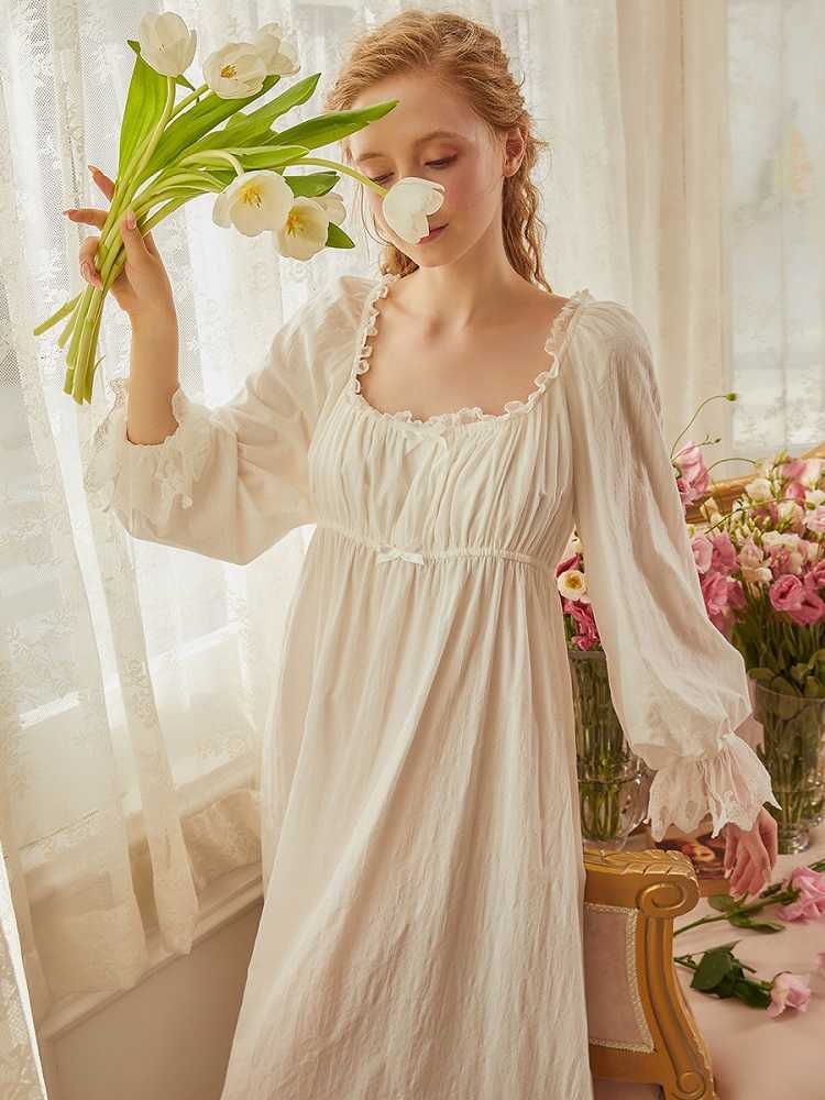 Soft White Cotton Women's Long Nightgowns Sleeve Elegant Autumn Spring Female Princess Loose Nighty Dress Homewear 210924
Soft White Cotton Women's Long Nightgowns Sleeve Elegant Autumn Spring Female Princess Loose Nighty Dress Homewear 210924