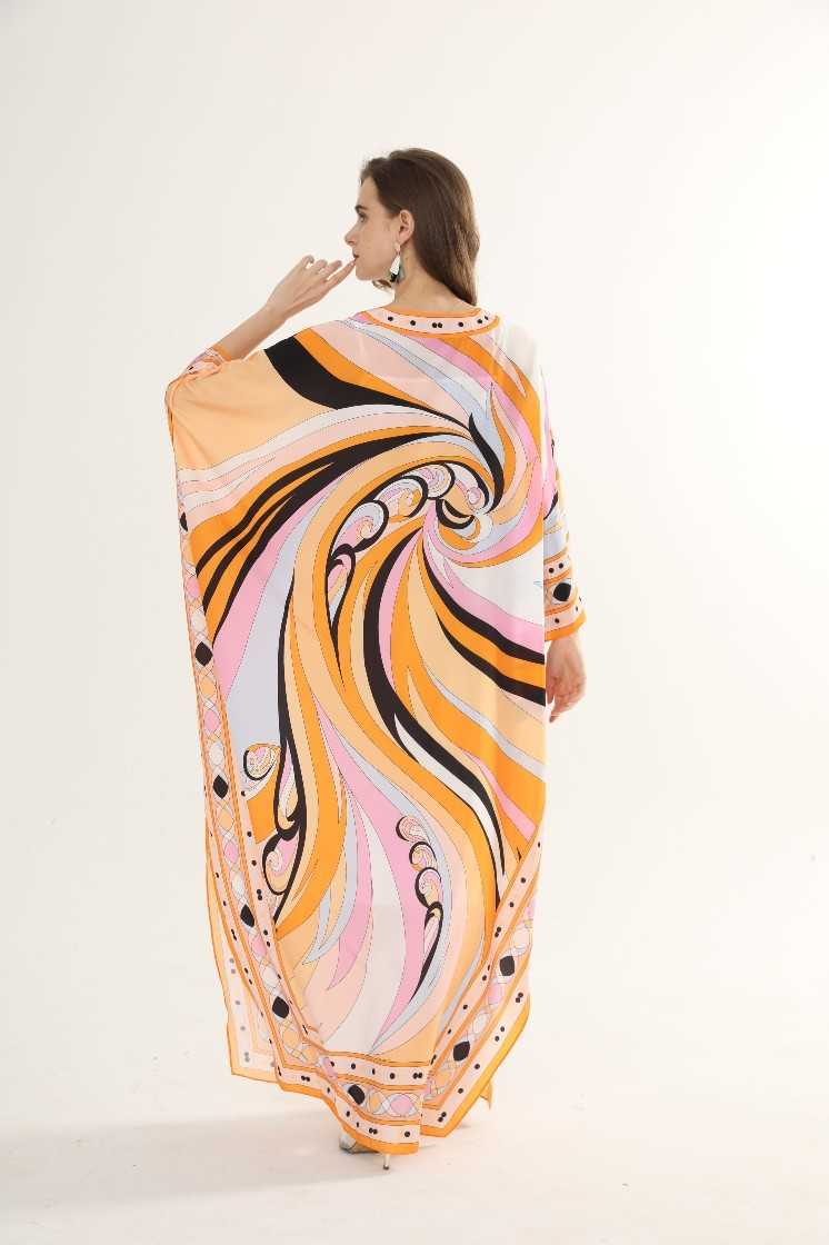 Plus Size Printed Loose Robe O-Neck Batwing Sleeve Ankle-Length Bohemian Dresses Women 210615Z