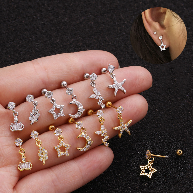 Stainless Steel Star Moon Crown Helix Piercing Stud Earrings for Women Small Dangles Cartilage Earrings Jewelry
Stainless Steel Star Moon Crown Helix Piercing Stud Earrings for Women Small Dangles Cartilage Earrings Jewelry