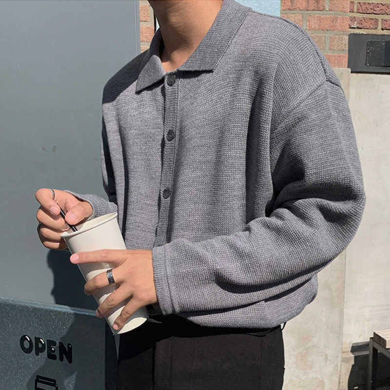 IEFB Lapel Knitted Cardigan Sweater Men's Spring Autumn Korean Fashion Kintwear Single Breasted Loose Big Size Tops 9Y4519 210818
