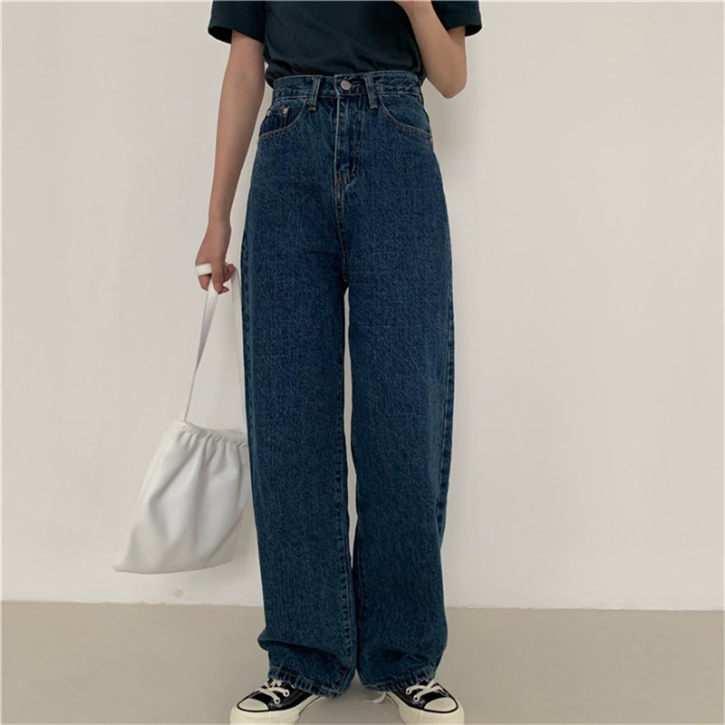Stylish All-Match Straight Vintage Streetwear Plus Size Jeans Fashion Loose High Waist Women OL Denim Trousers 210421