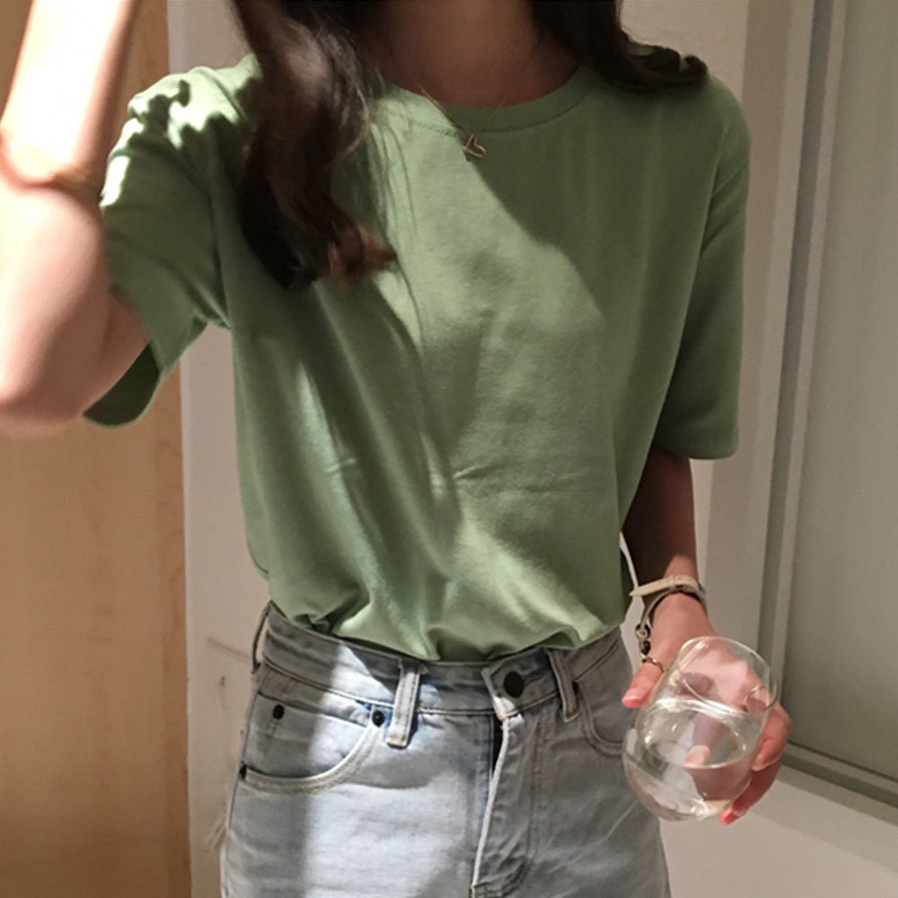 Women Tee Shirt 15 Solid Color Basic T Casual O Neck Harajuku Summer Tops Korean Hipster White Tshirt 210428