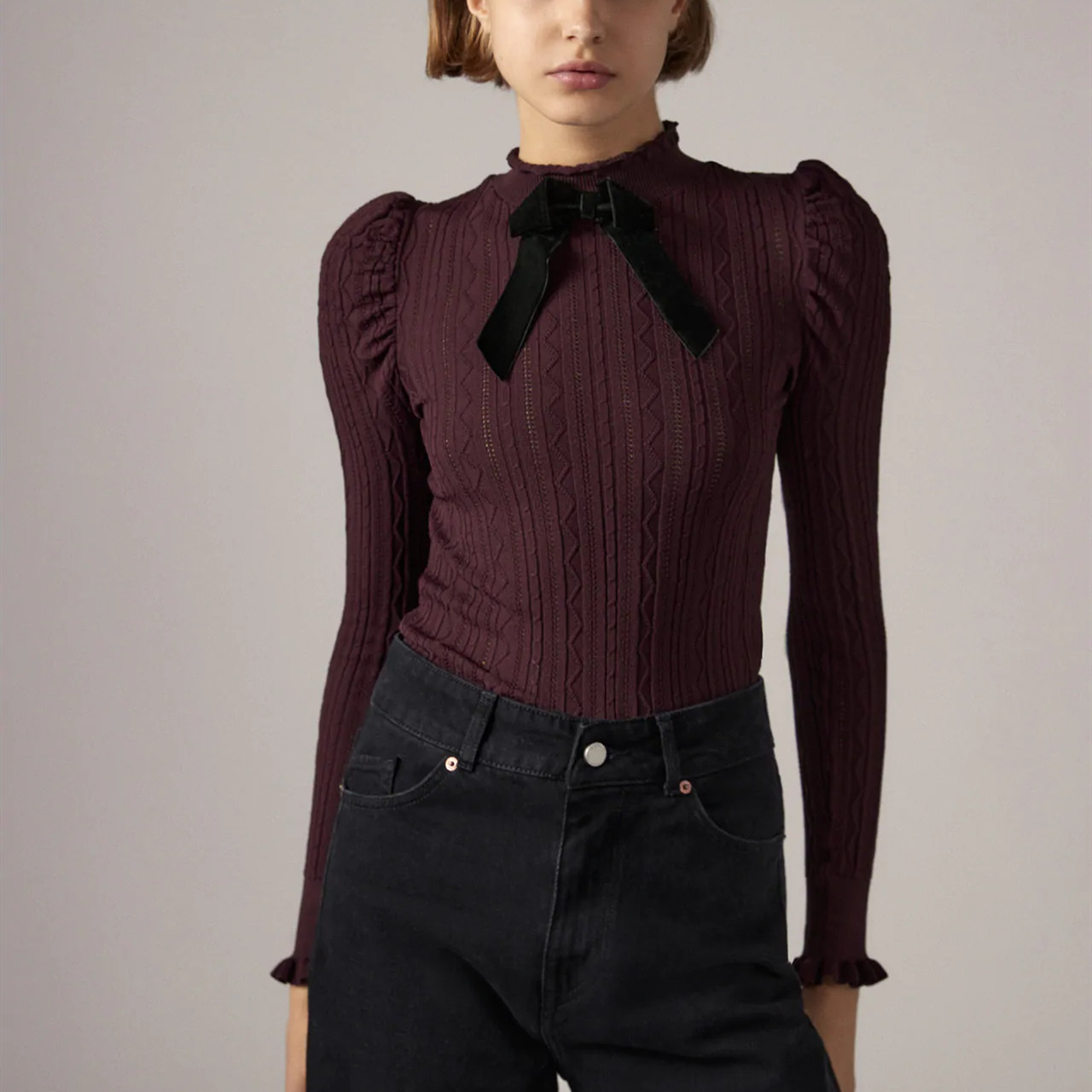 Pointelle Knit Sweater Women Long Sleeve Balloon Shoulder Velvet Bow Applique Sweaters Woman Chic Vintage Pullover Top 210518, As picture
Pointelle Knit Sweater Women Long Sleeve Balloon Shoulder Velvet Bow Applique Sweaters Woman Chic Vintage Pullover Top 210518, As picture
