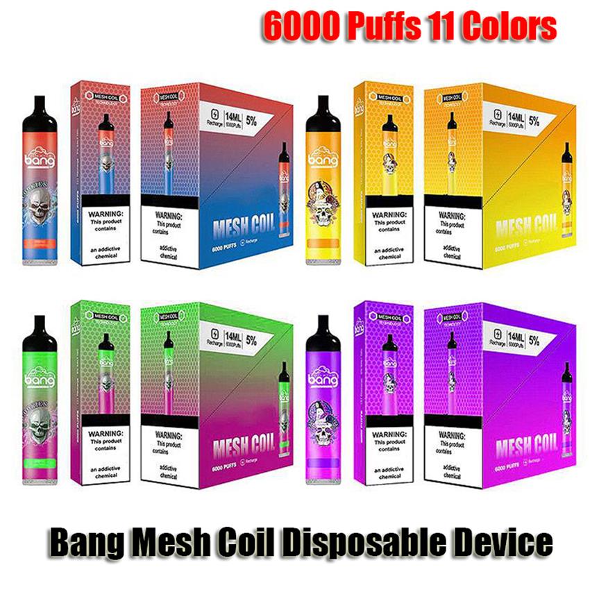 Bang Mesh Coil Disposable E cigarette Device Kit 6000 Puffs 850mAh Rechargeable Battery Prefilled 14ml Cartridge Pod Vape Pen VS XXL ESCOa31
Bang Mesh Coil Disposable E cigarette Device Kit 6000 Puffs 850mAh Rechargeable Battery Prefilled 14ml Cartridge Pod Vape Pen VS XXL ESCOa31