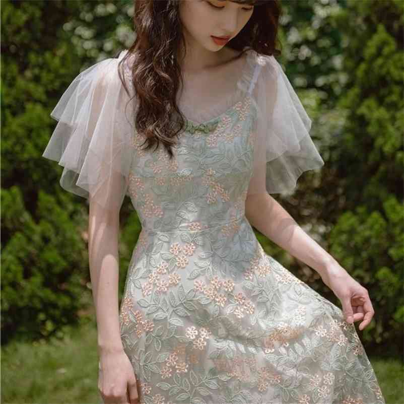 Summer Floral Dress Women Elegant Vintage Retro Fairy Casual Slim Fit Embroidered Lace Korean Sweet 210519, Green
Summer Floral Dress Women Elegant Vintage Retro Fairy Casual Slim Fit Embroidered Lace Korean Sweet 210519, Green