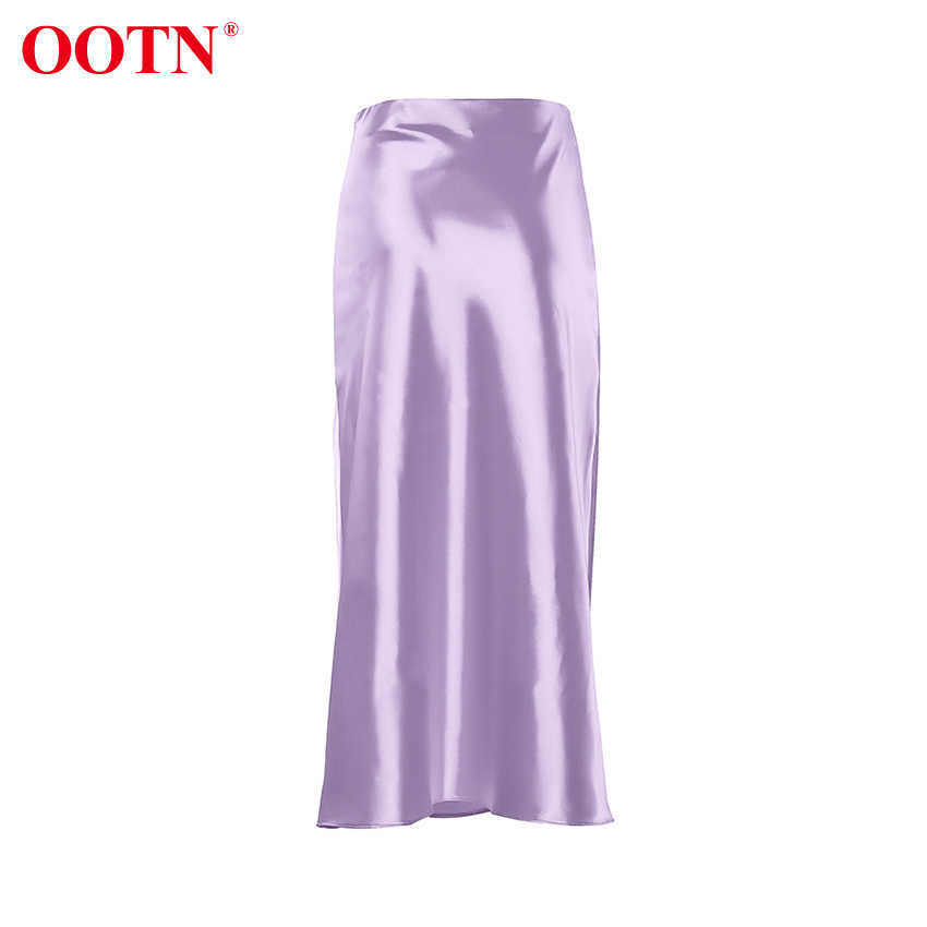OOTN Casual Purple Satin Summer Skirts High Waist Women Long Office Ladies Elegant Solid Silk Midi Fashion 210619