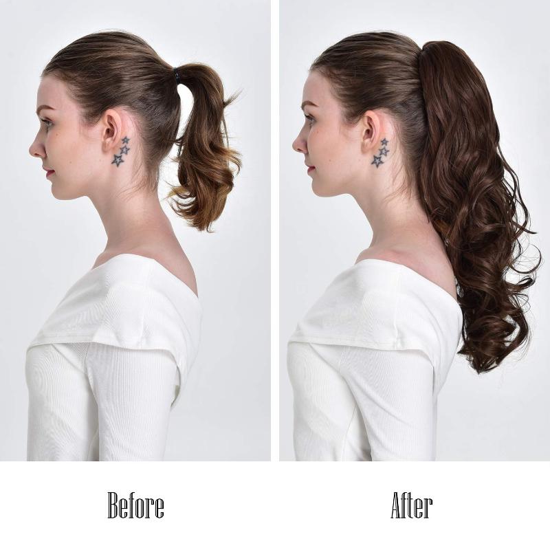 Synthetic Wigs SHANGZI Long Curly Straight Claw Clip Ponytail Hair Hairpiece Ponytails Wig Pony Tail 18-21 Inch