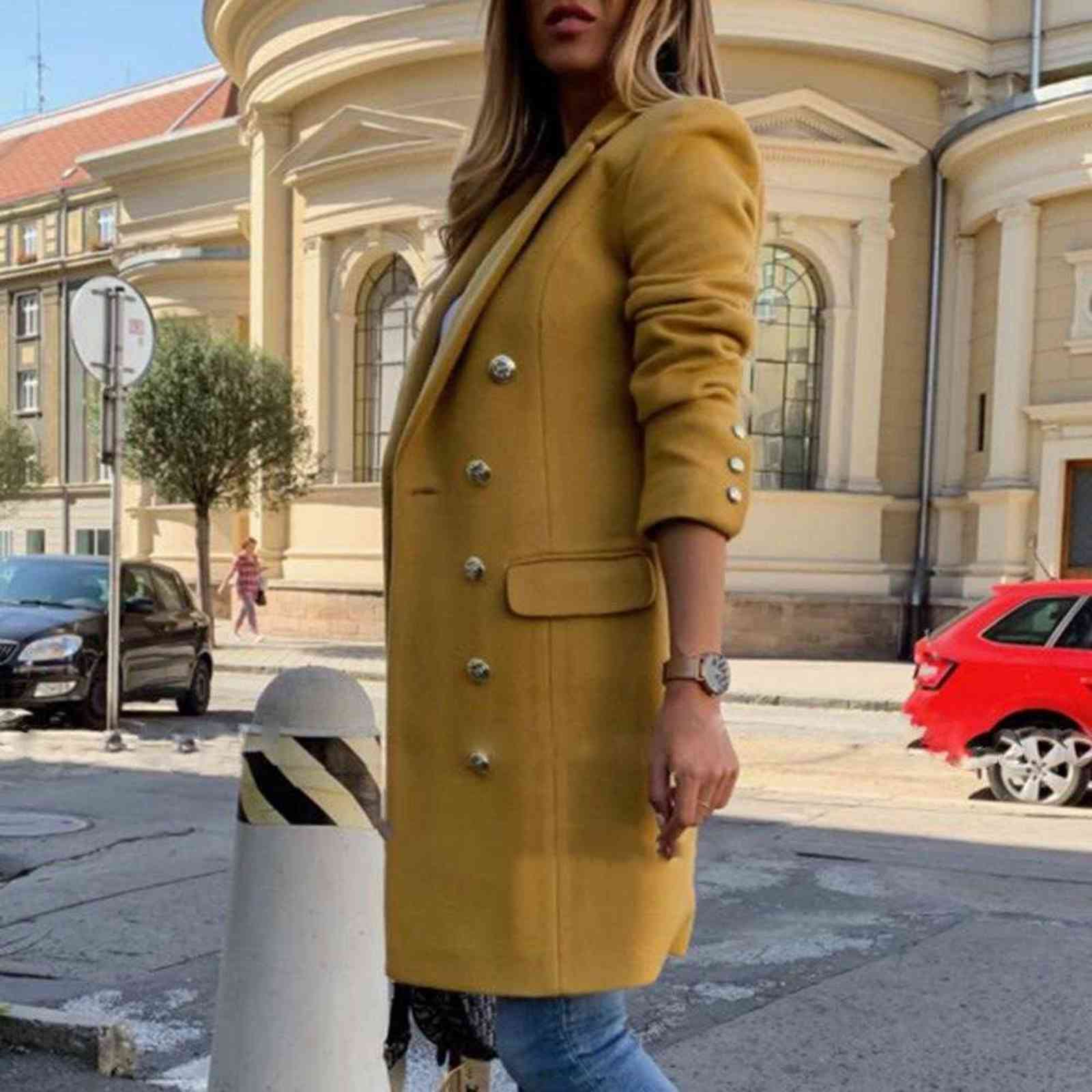 Faux Wool Blends Women Long Coats Trench Notch Collar Double Breasted Vintage Elegant Lady Plus Size Jackets Winter Outerwear 211104