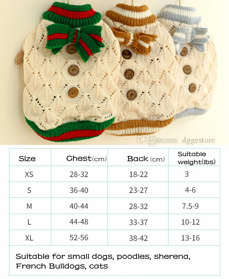 free shipping Clothes PuppySweater Winter Coat Apparel Soft Hollow Bowknot Button Decor Pullover Jumper for Dogs Poodles Sherena French Bulldog Khaki 