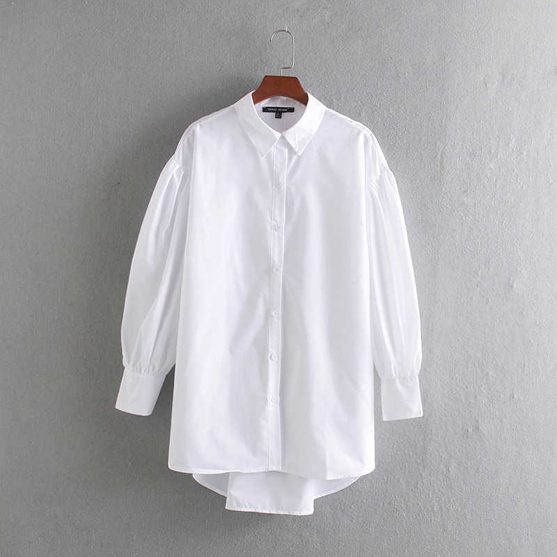 Stylish Women Long Shirt Spring Fashion White and Black Blouse Modern Lady Loose Long Sleeve Shirts 210602