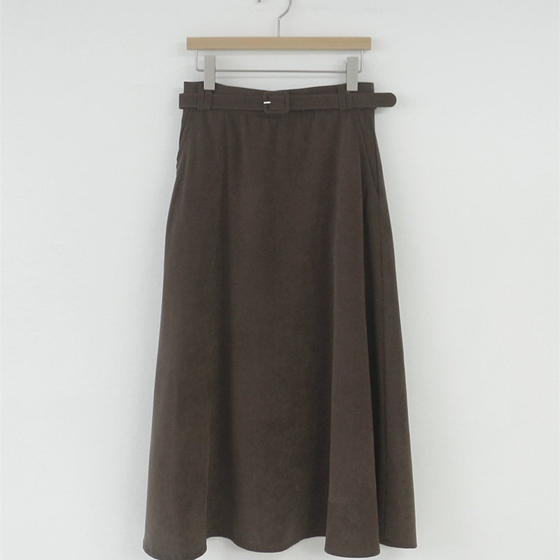 A Line solid Women Skirts Pleated MI-long Plus Size Knee Length Skirt Female Vintage Suede Jupe Femme Faldas Mujer 210621