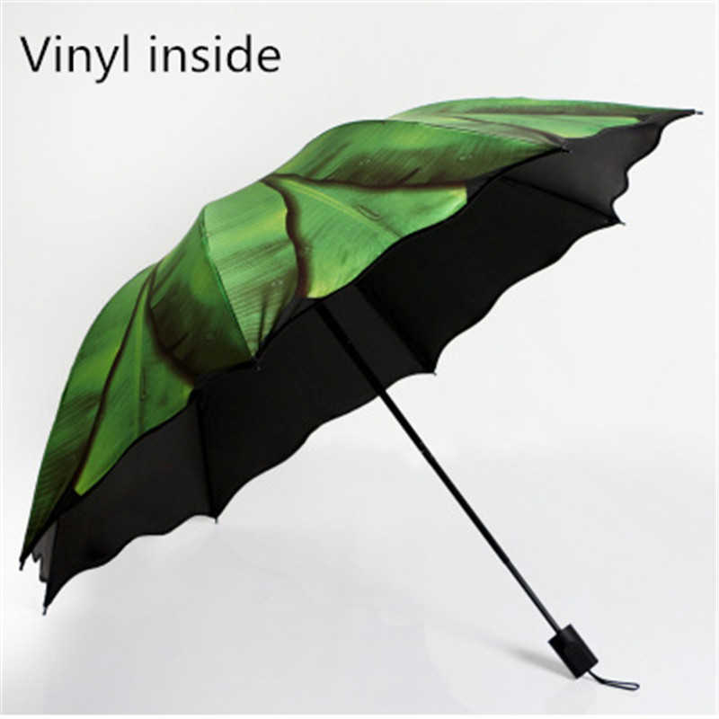 3Folding Windproof Umbrellas Green Pineapple Leaf Rain Women for Men Female Sunny Paraguas Plegable 210721