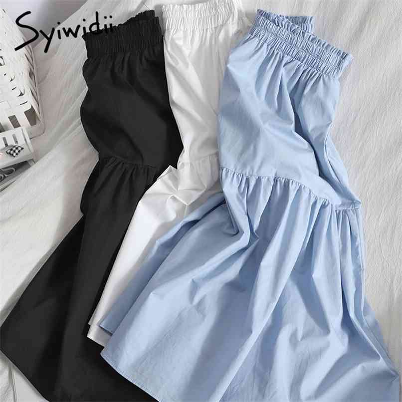 Ruffles Elastic High Waist Midi Skirts Women A-Line Blue White Mid-Calf Summer Clothing Korean Fashion 210607
Ruffles Elastic High Waist Midi Skirts Women A-Line Blue White Mid-Calf Summer Clothing Korean Fashion 210607