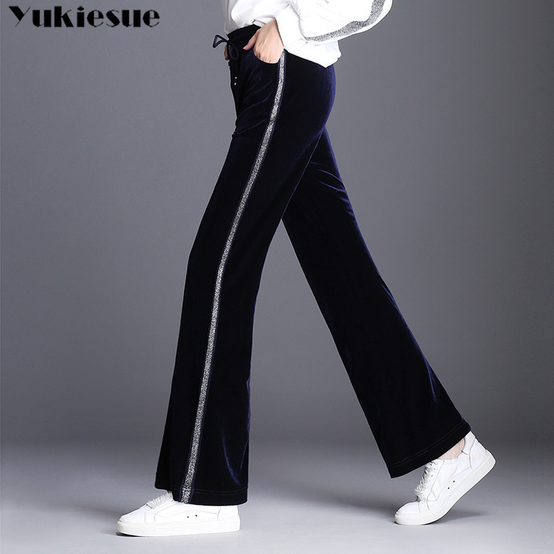 Wide leg pants for women pleuche velour high waist elastic striped patchwork OL casual long female trousers Plus size 210518, Black
Wide leg pants for women pleuche velour high waist elastic striped patchwork OL casual long female trousers Plus size 210518, Black