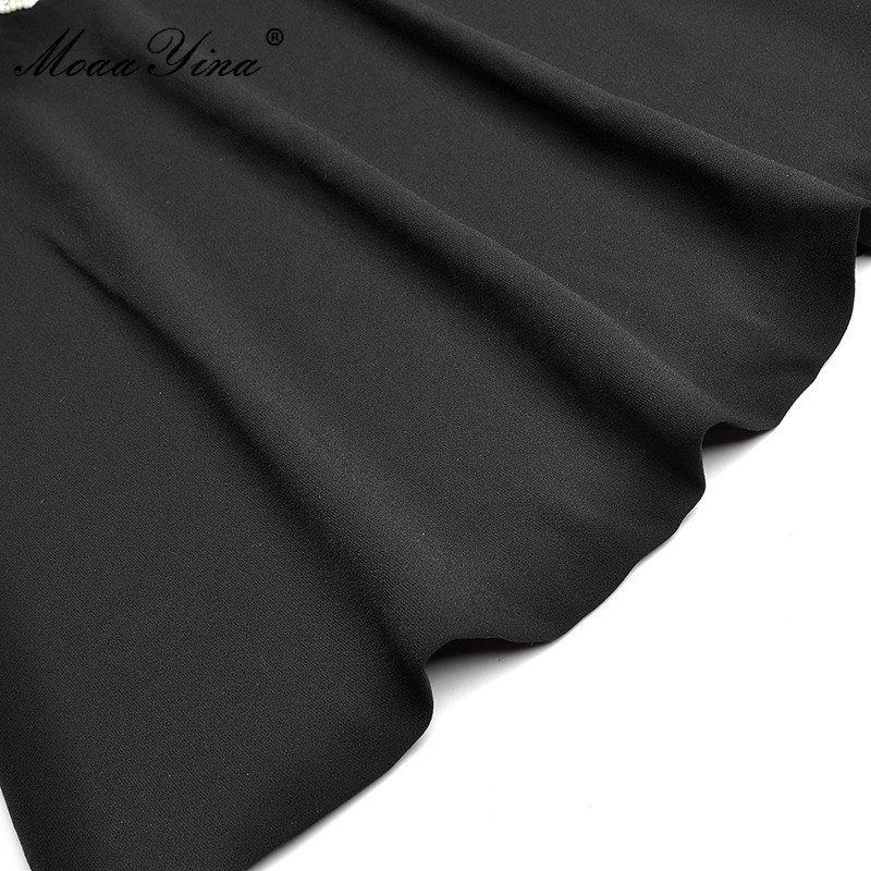 Summer Fashion Runway Black Mini Dress Women's Splicing Puff sleeve Beading High waist Short Party Vestidos 210524