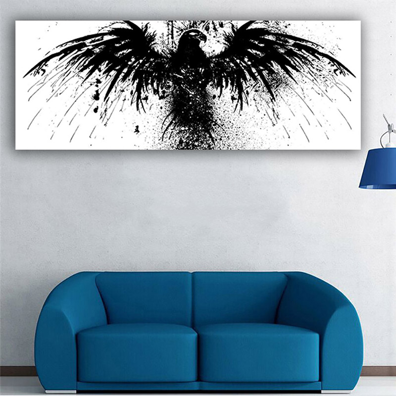 Abstract Black White Eagle Wing Animal Painting Wall Art For Living Room Canvas Print Decorative Picture Poster Prints No Frame