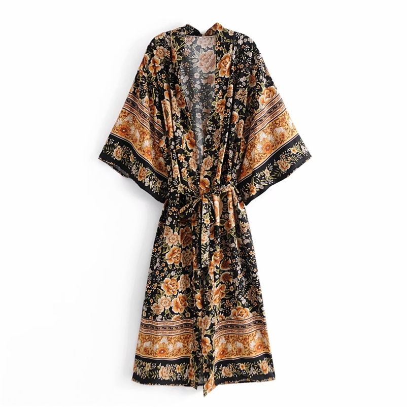 Vintage Woman Loose Printed Sahes Long Dress Spring Fashion Ladies Soft Cotton Dresses Female Elegant Vacation 210515