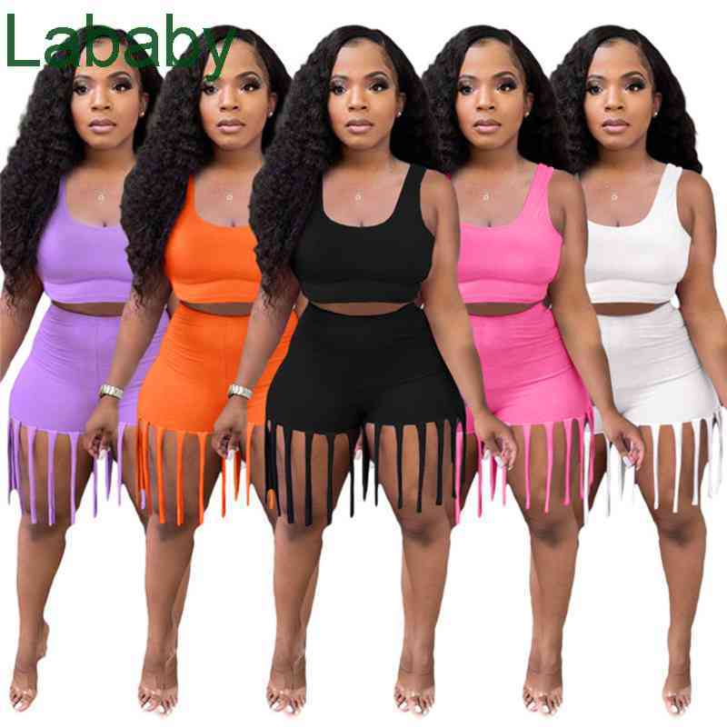 Women Tracksuits Designer Tassel Sleeveless 2 Piece Sets T-shirts Shorts Jogging Suit Solid Color Outfits Sportswear Running Clothing, Gray
Women Tracksuits Designer Tassel Sleeveless 2 Piece Sets T-shirts Shorts Jogging Suit Solid Color Outfits Sportswear Running Clothing, Gray