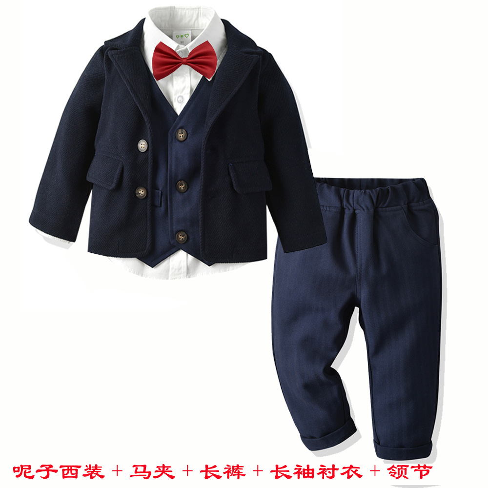 2021 new boy baby suit jar shirt pants collar five-piece large children's banquet dress, White
2021 new boy baby suit jar shirt pants collar five-piece large children's banquet dress, White