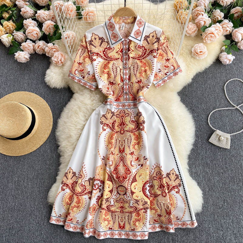 Women Printing Dress Turn-down Collar Short Sleeve Arrivals Lady Temperament Fashion Spring Summer 11D57807M 210525, Yellow
Women Printing Dress Turn-down Collar Short Sleeve Arrivals Lady Temperament Fashion Spring Summer 11D57807M 210525, Yellow