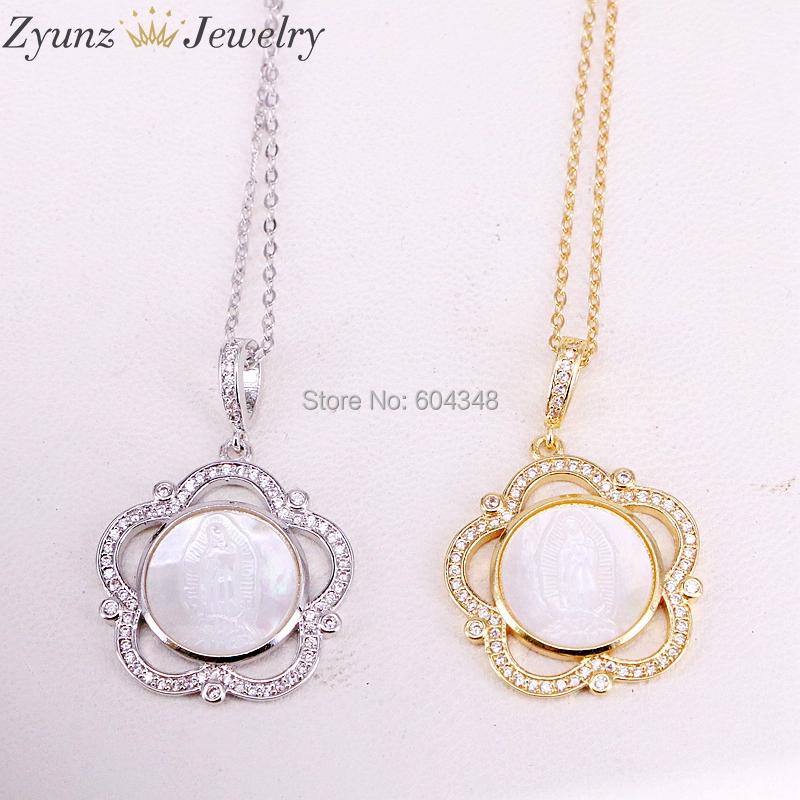 Pendant Necklaces 5 Strands ZYZ323-8789 Flower Shape Cz Jesus Mary Shell Necklace, Micro Pave Zircon Mother Of Pearl Charm Necklace
Pendant Necklaces 5 Strands ZYZ323-8789 Flower Shape Cz Jesus Mary Shell Necklace, Micro Pave Zircon Mother Of Pearl Charm Necklace