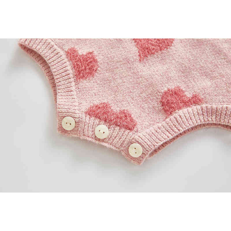 Spring Autumn Infant Baby Girls Knit Long Sleeve Loving Heart Coat + Braces Rompers Clothing Sets Kids Boy Girl Suit Clothes 210429