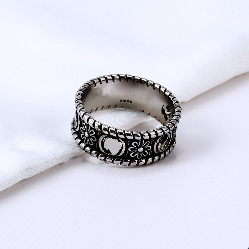 classic love black silver Chrysanthemum Cross flower Retro Band rings for mens and women lover engagement anniversary couples wedding jewelry gift