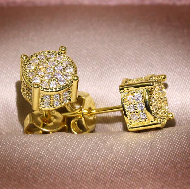 Unisex Men Women Stud Earrings Gold Silver Plated Sparkling Luxury Shining Crystal CZ Simulated Diamond Earring Jewelry