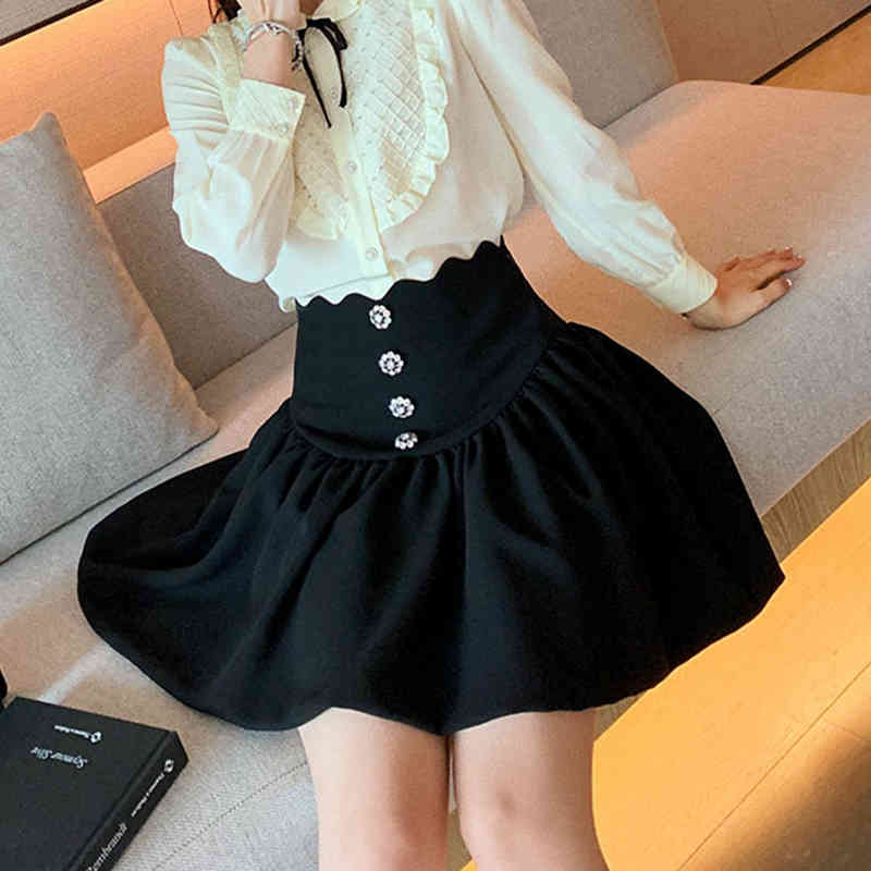 Elegant Black Skirt For Women High Waist Patchwork Diamond Tunic Mini Skirts Female Summer Fashion Clothing Stylish 210521