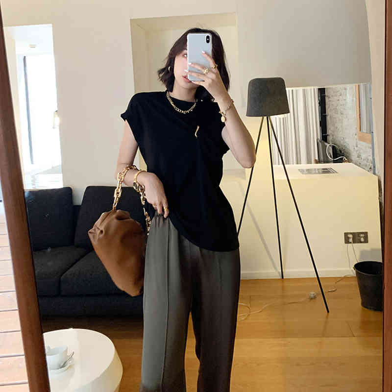 Patchwork Metal Button Vest For Women Stand Collar Sleeveless Casual White Vests Female Fashion Clothes Summer 210524