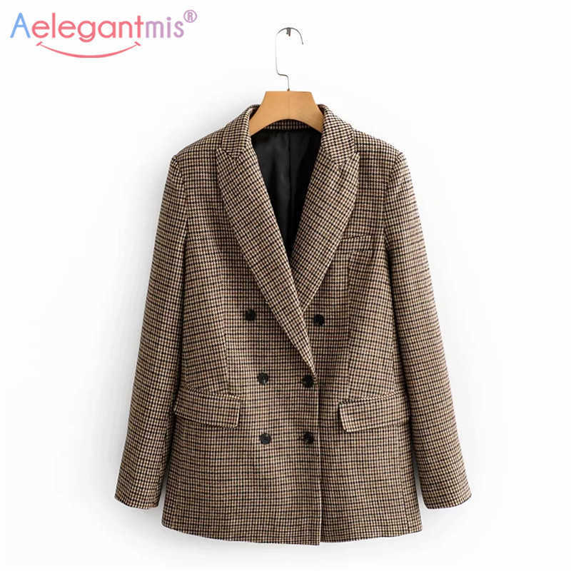 Aelegantmis Vintage Plaid Blazer Women Casual Houndstooth Double Breasted Office Wear Jacket Female Notched Collar Suits Coat 210607, Brown
Aelegantmis Vintage Plaid Blazer Women Casual Houndstooth Double Breasted Office Wear Jacket Female Notched Collar Suits Coat 210607, Brown