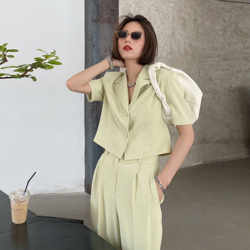 Spring Casual Two Pieces Vintage Office Lady Single Breasted Blazers Pant Street Short Pants Suits 210510