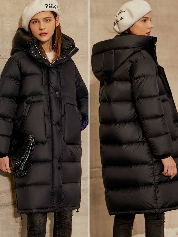Minimalism Winter High-tech Non-static Women's Down Jacket Fashion Thick Hooded 90%White Duck Coat Female 12040917 210527