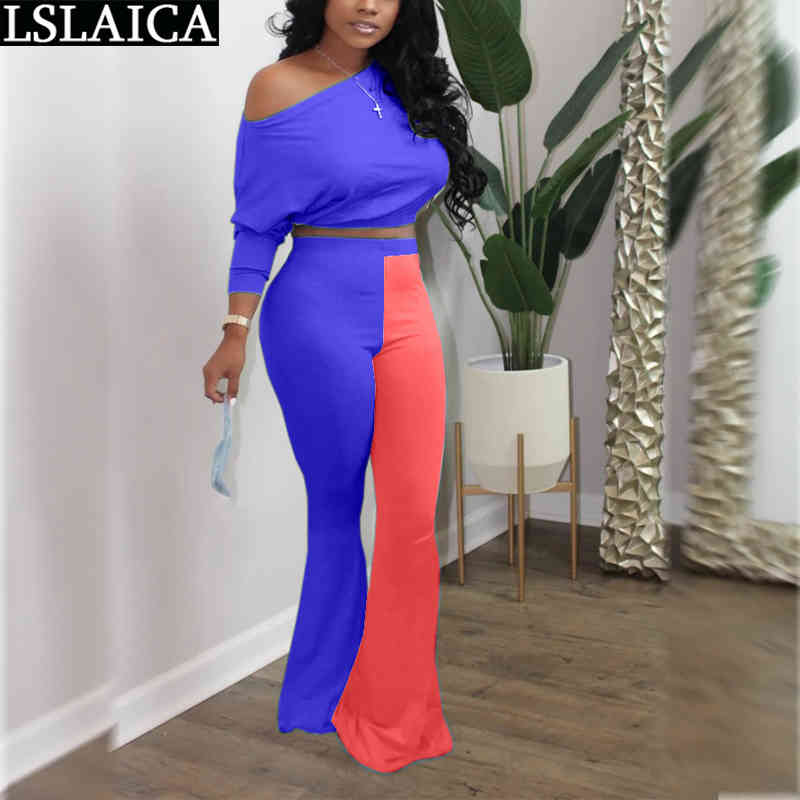Outfits for Women Matching Sets Off Shoulder Long Sleeve Top Pants Two Piece Fashion Casual Elegant Autumn Lounge Wear 210520