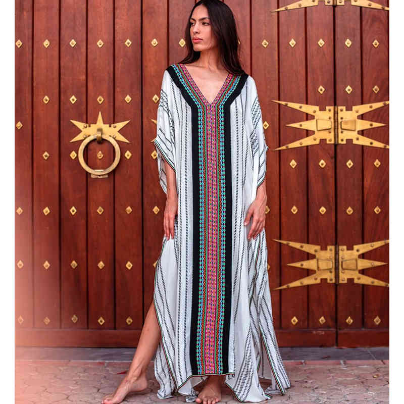 Quick-drying Bohemian Women Summer Beach Dress Swim Wear Cover Up Tunic Sexy Robe Kaftan Bikini Cover-ups pareo Q1236 210420