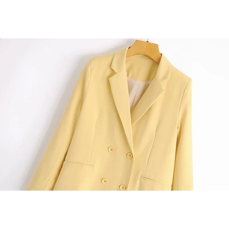 fashion women yellow jackets autumn vintage ladies coats buttonfly elegant female suits casual pocket girls jacket 210430