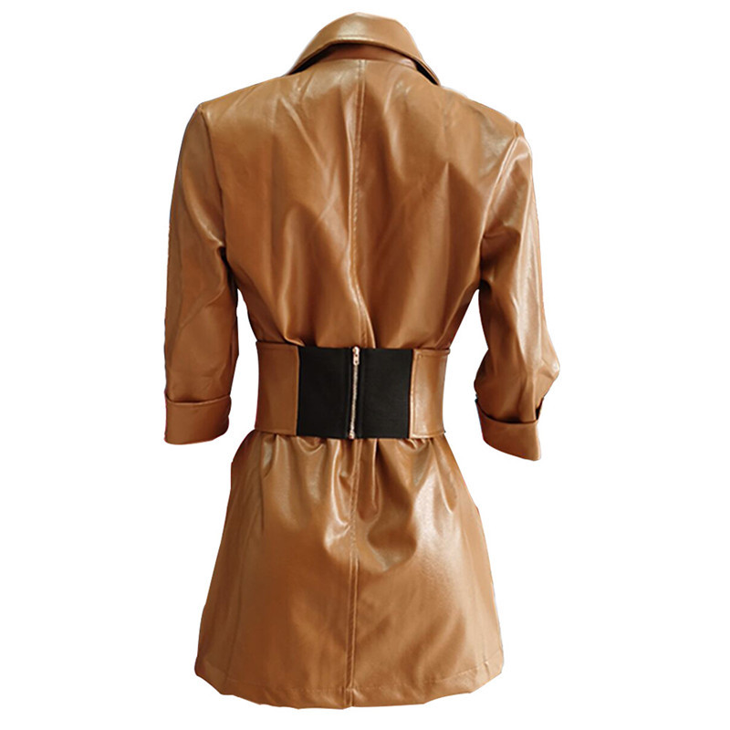 Sexy PU Bandage Women's Mini Dress Pure Faux Leather Ladies Jacket-Dress With Belt Autumn Winter Streetwear Vestido Female 210331