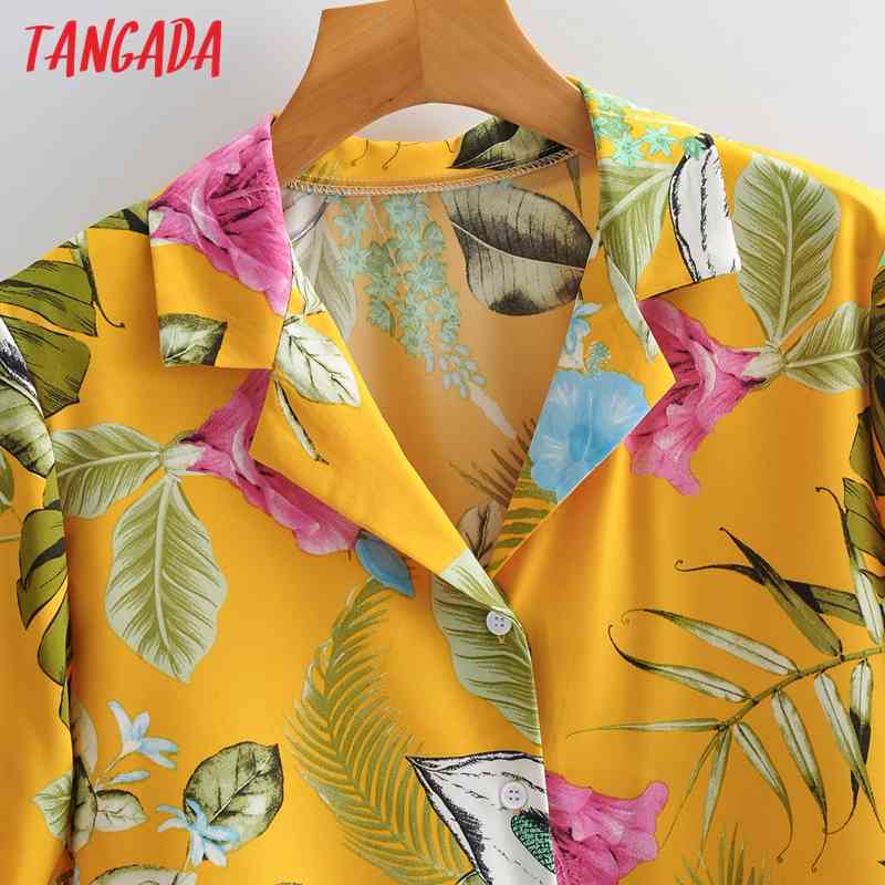 Women Retro Leaf Print Chiffon Shirt Summer Blouse Short Sleeve Chic Female Tops 1F142 210416