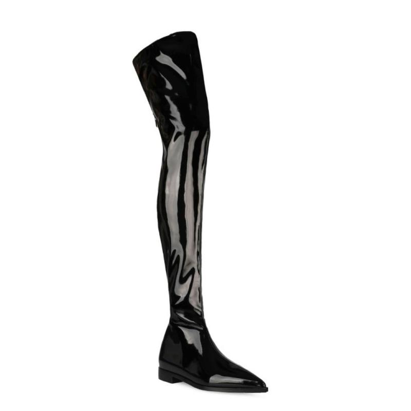 Boots OEING Fashion Womens Over Knee High Back Zip Low Heel Pointed Toe Genuine Leather Shoes 5Colors Plus Size