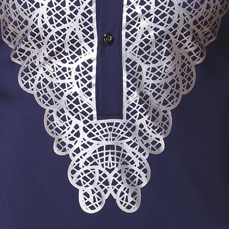 Luxury Metallic Gold Print African Man Clothing Agbada Kaftan Attire White Wedding Mens Dress Shirts Nehru Collar Dashiki Shirt Men's Casual